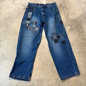 PACO Jeans Mens 36x33 Blue Spellout Patch‎ Wide Leg Baggy Skate Y2K Denim
